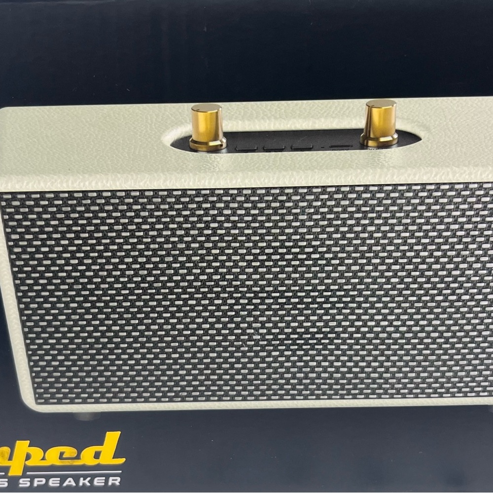 White and Black Retro Boombox with Metal Mesh Grille retro